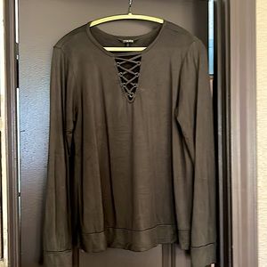 Peyton Jensen cozy sweater with Kris Kross embellish on top